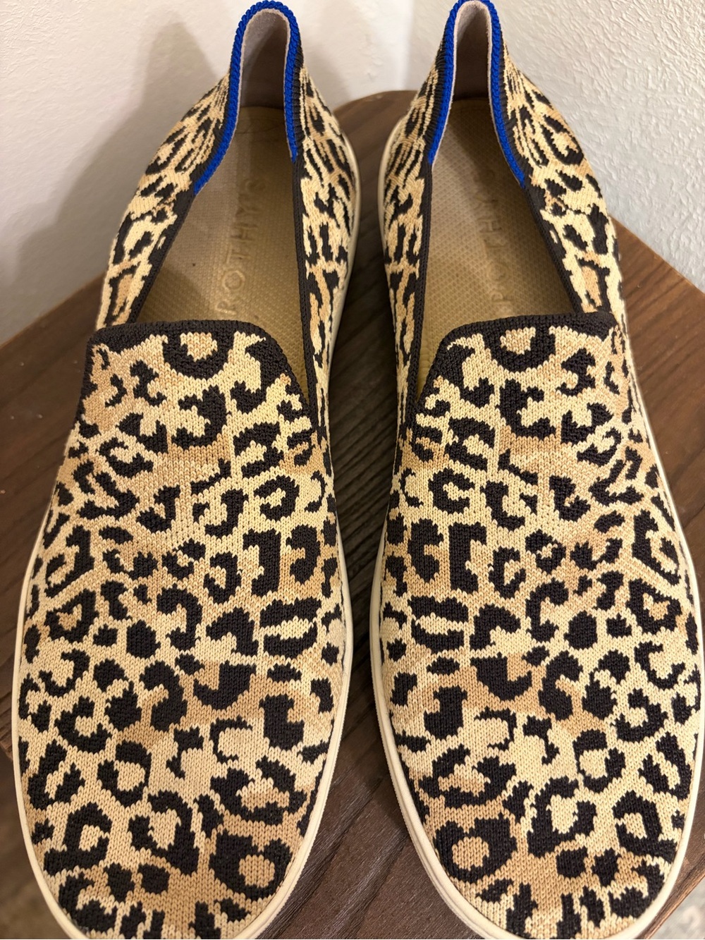 Rothy's Women’s Leopard Print Slip-On Sneakers Blue/Black Trim Size 12